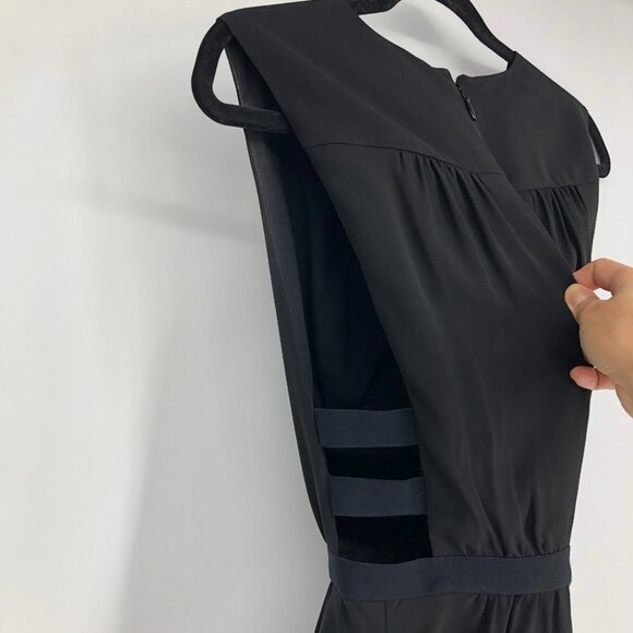 BCBGMaxAzria Black Gathered Waist Sleeveless V-neck Cutout Rachel Midi Dress XS - Picture 10 of 15